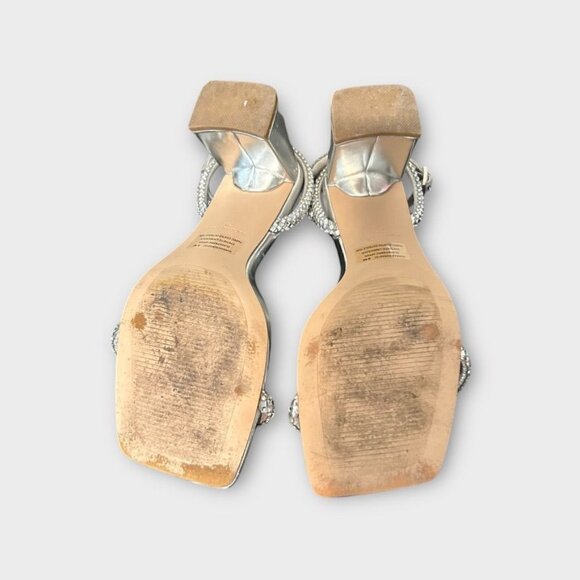 Steve Madden Hurrah Sandal Silver Crystal 6M Block Heels EUC Party Sparkle - Picture 6 of 8